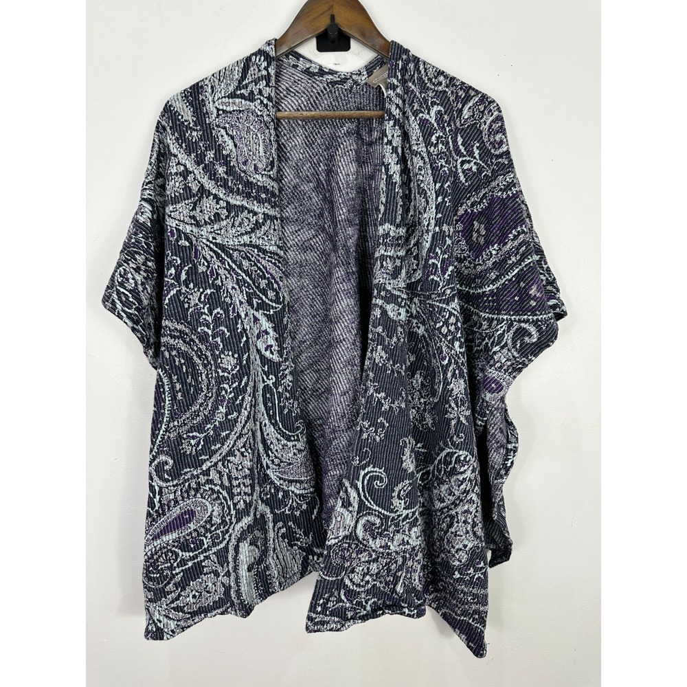 Chicos Paisley Kimono Cardigan Purple Open Front Layers Artsy Boho One Size